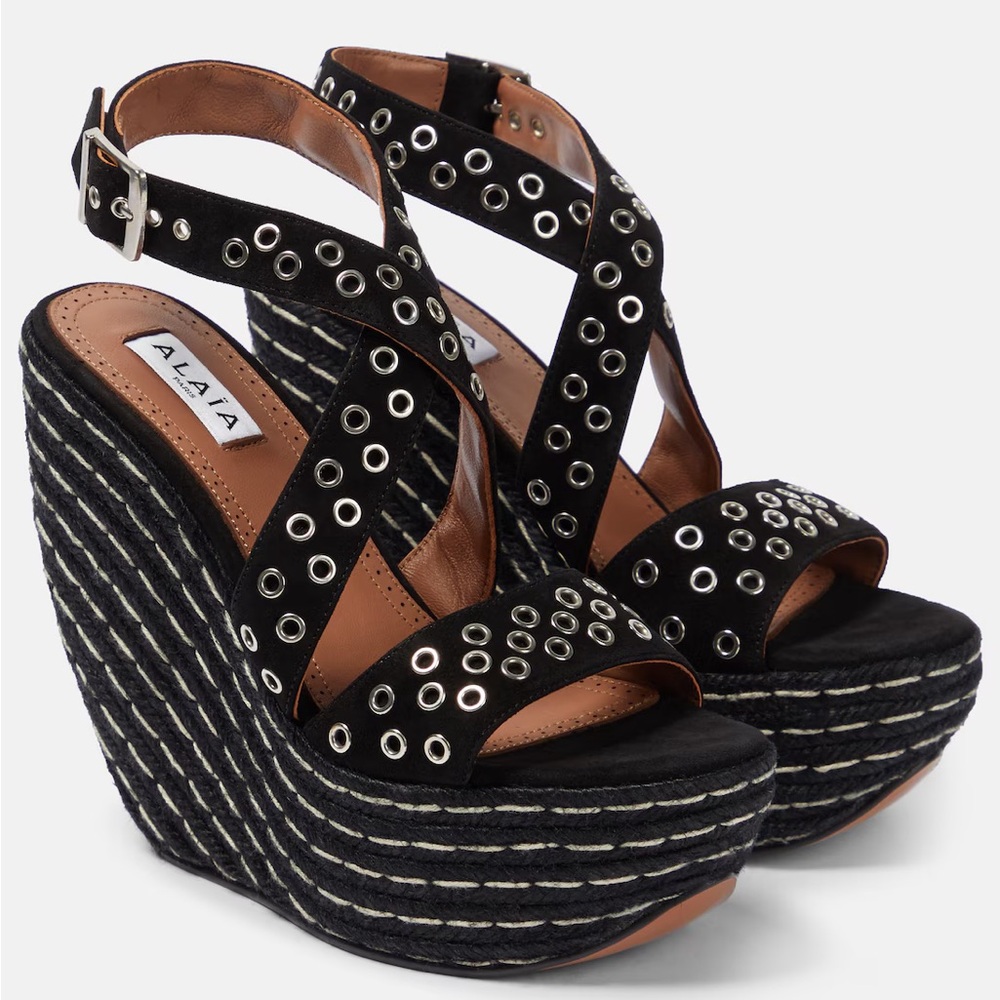 ALAÏA Embellished suede wedge sandals